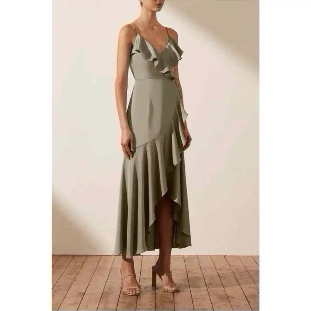 Shona Joy Luxe Bias Frill Wrap Dress Eucalyptus Sleeveless